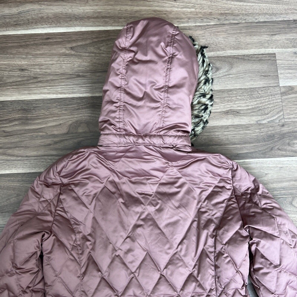 Eddie Bauer Lodge Down Long Coat Womens Size Medium Muave Pink Faux Fur EB550 - Picture 11 of 12